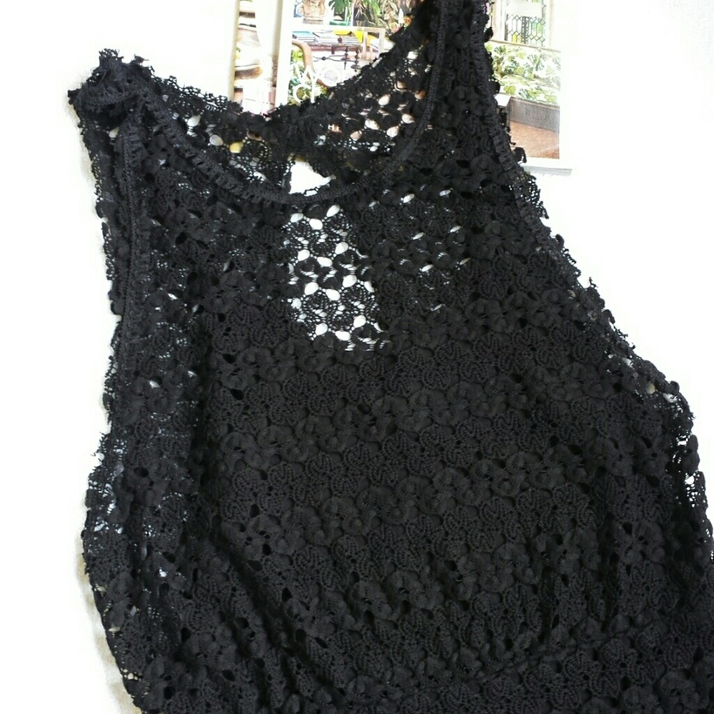 Free People Black Lace Keyhole Back Dress